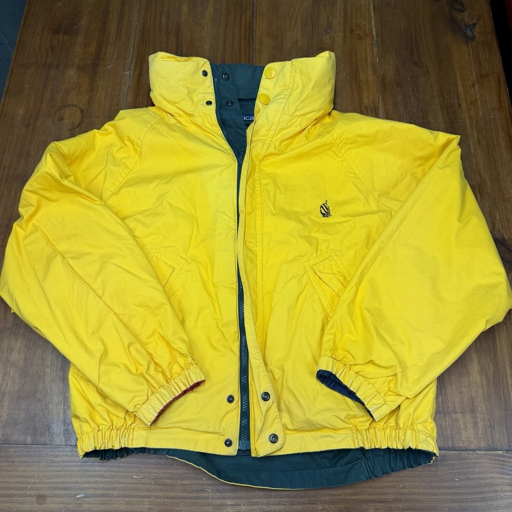 Vintage Nautica Reversible Jacket | Packable Hood Full Zip Coat | Mens L